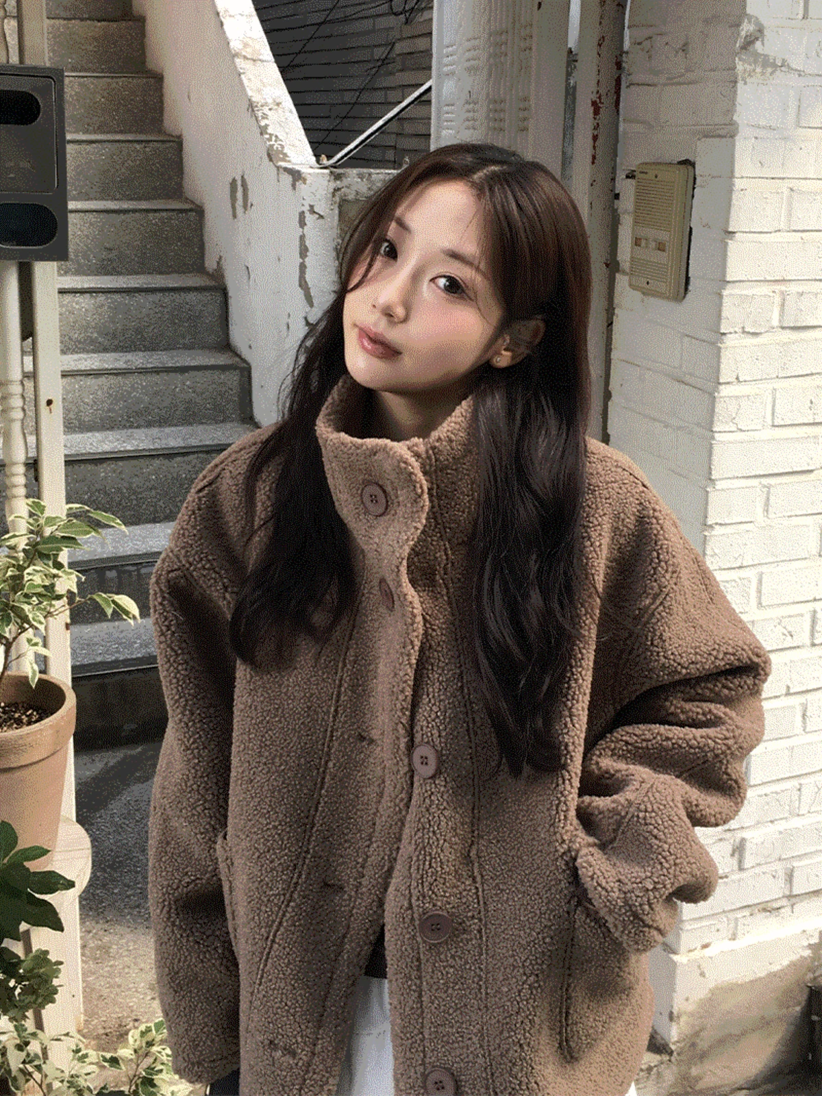 [문의폭주-!🐻]뽀글 울 하이넥 무스탕 자켓