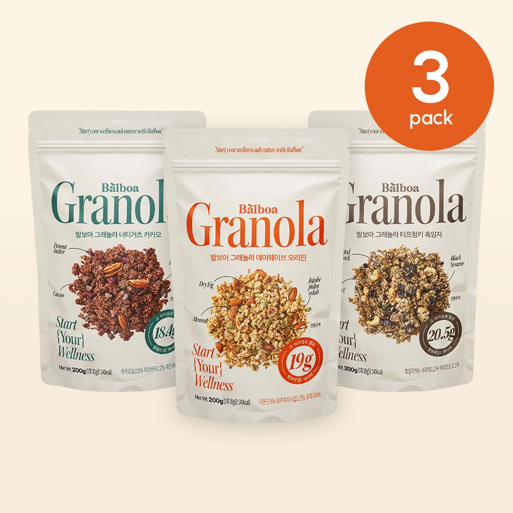 발보아 수제 저당 그래놀라 시리얼 3팩 고식이섬유 200g 오리진 카카오 흑임자 [원산지:상세설명에 표시]