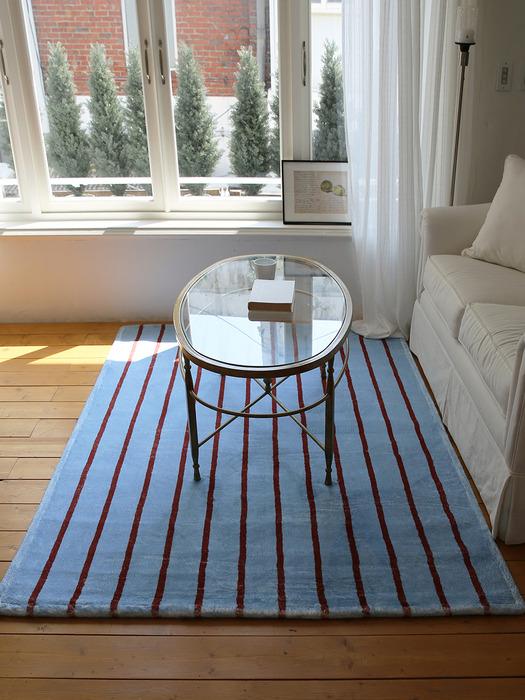 베이직 스트라이프 블루 심플 빈티지 무드 대형 거실 러그