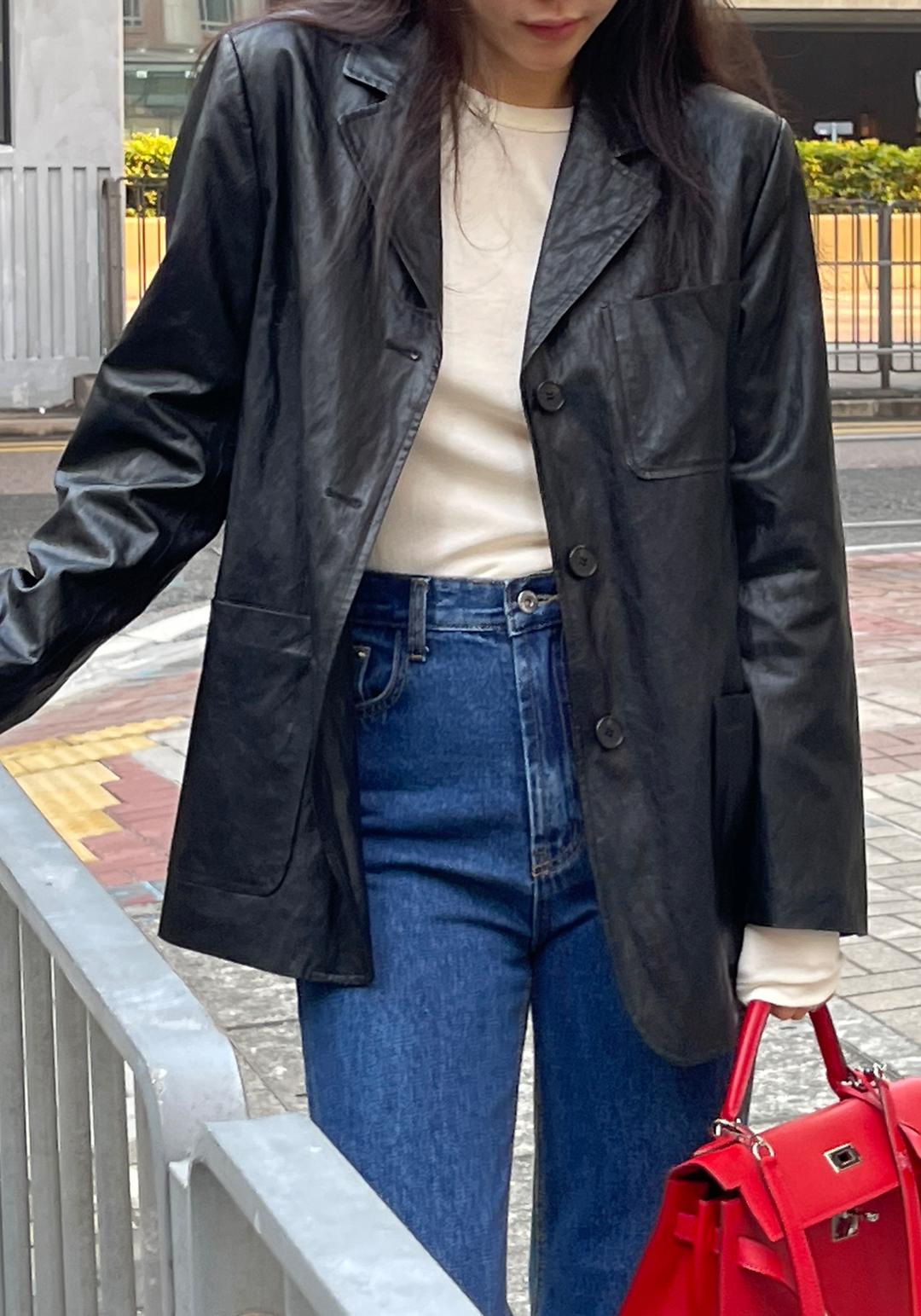 [프리미엄 라인] 링클 비건 레더 클래식 자켓