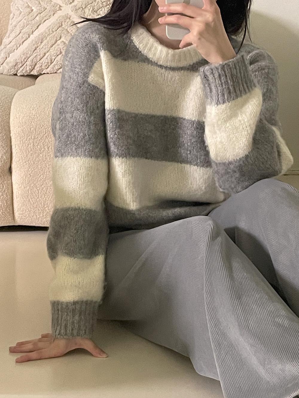 루즈핏 단가라 울 니트 (3color)