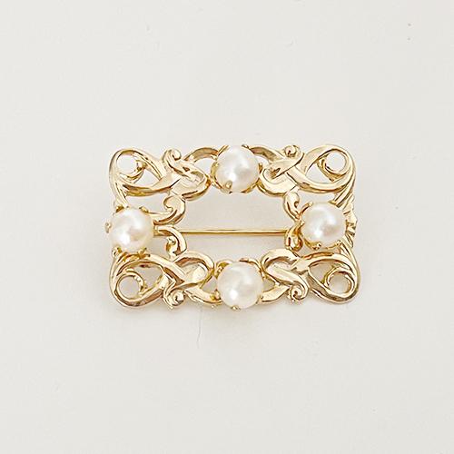 모조진주 비즈 액센트 아르누보 프레임 핀