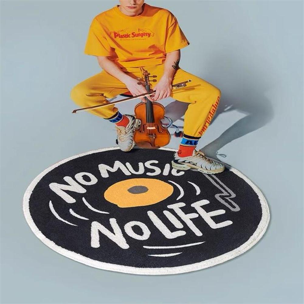 원형 러그 블랙 레터링 카펫 뮤직 음악 cd 러그