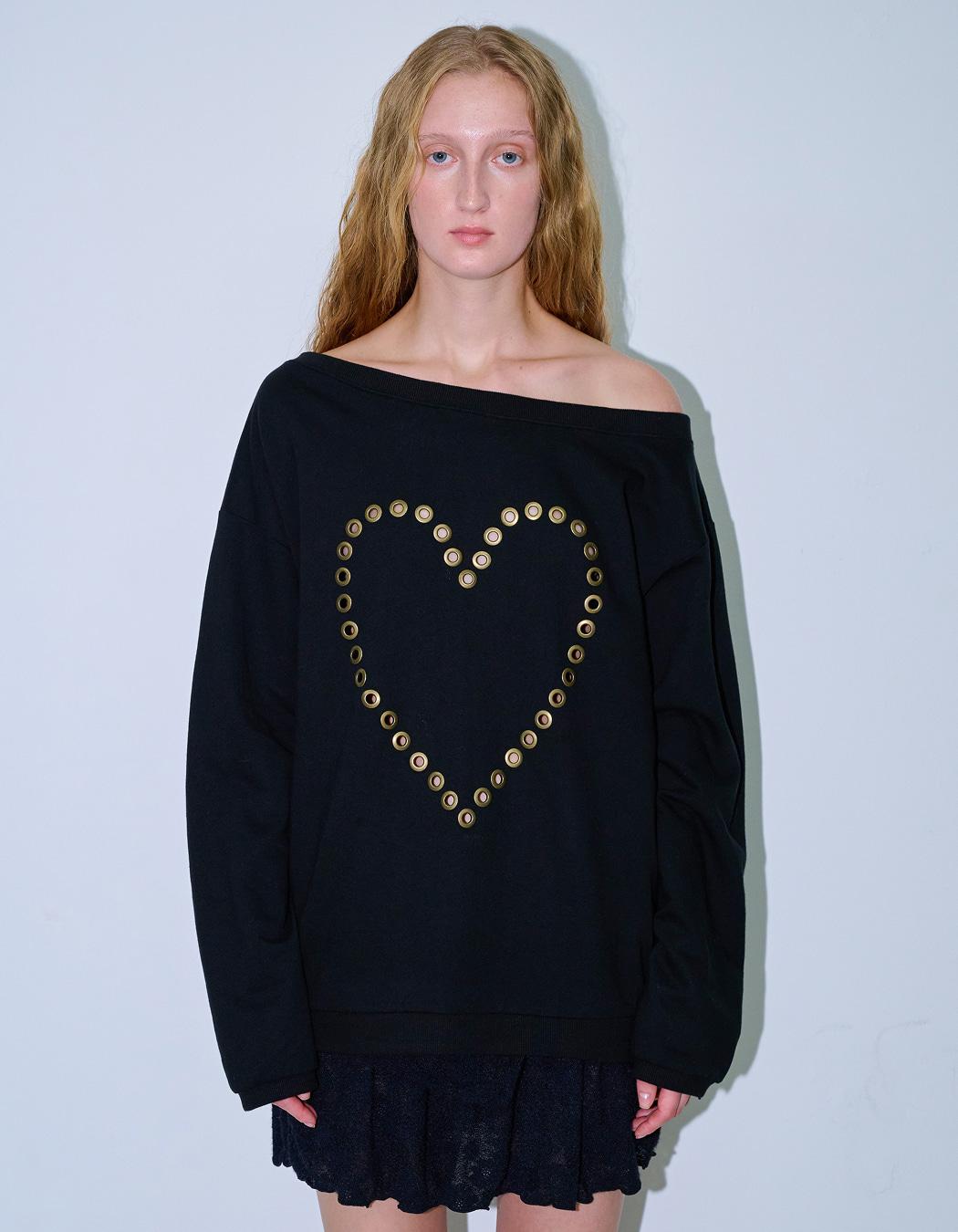 LOVE EYELET SWEATSHIRT, BLACK