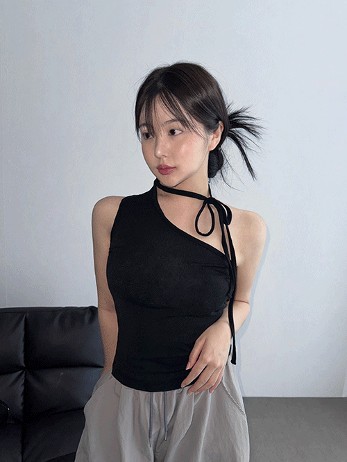 [탈부착가능]One shoulder string sleeveless, 3color