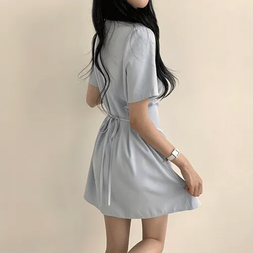 [여신강림/핏보장!] 허리잘록~ 셔츠 뒷리본 반팔 미니원피스 (3color)