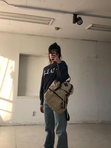 Beige cotton backpack