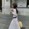 LRIB Dream Lace French Romantic Round Neck Large U Backless Dress
