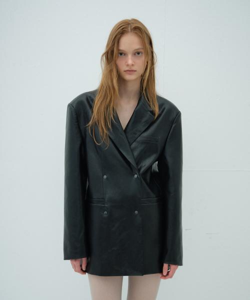 SNAP TWO-WAY OVERSIZED LEATHER JACKET_BLACK