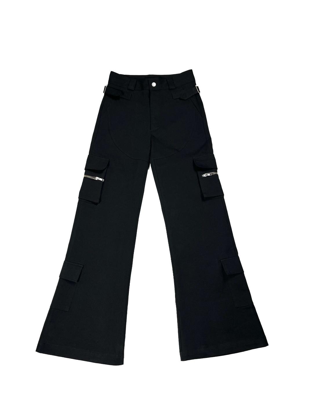 belt flared jean - black
