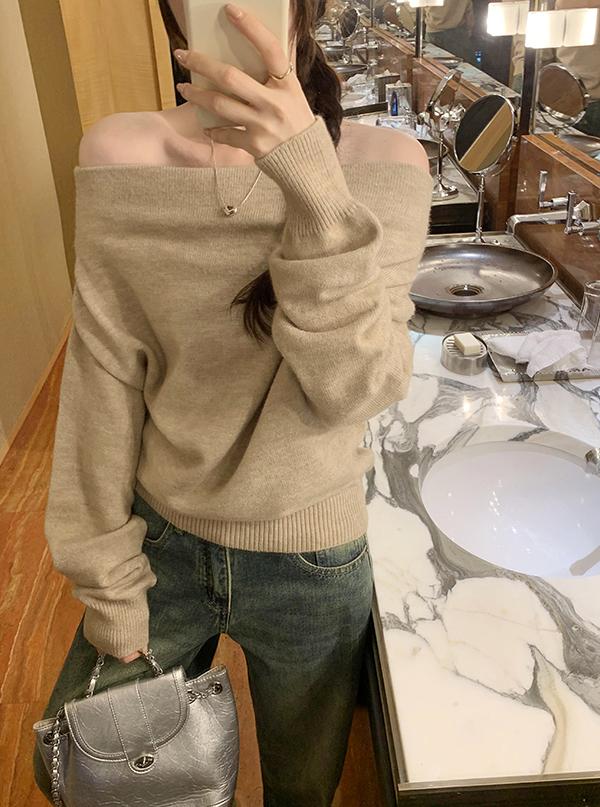 유누아 [오프숄더/루즈핏] 여리핏 도톰 긴팔 니트 아피 2color