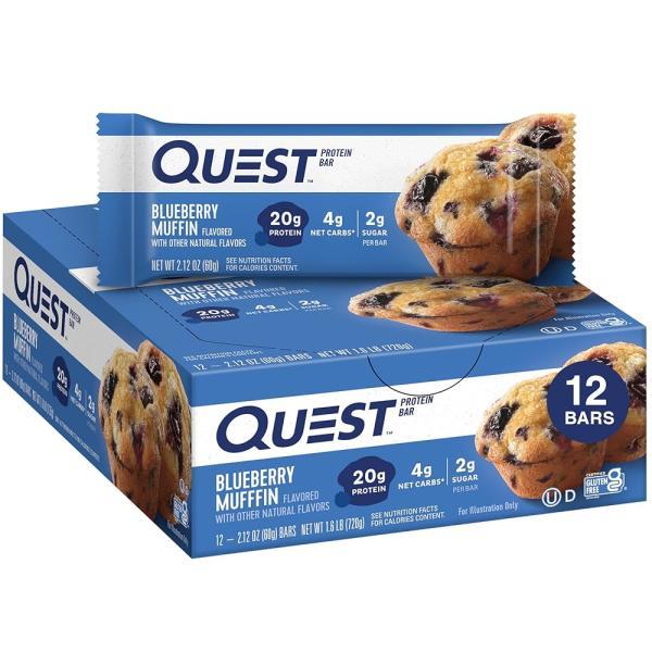 Quest Nutrition 단백질 바 저탄수화물 글루텐 프리, 블루베리 머핀 12개