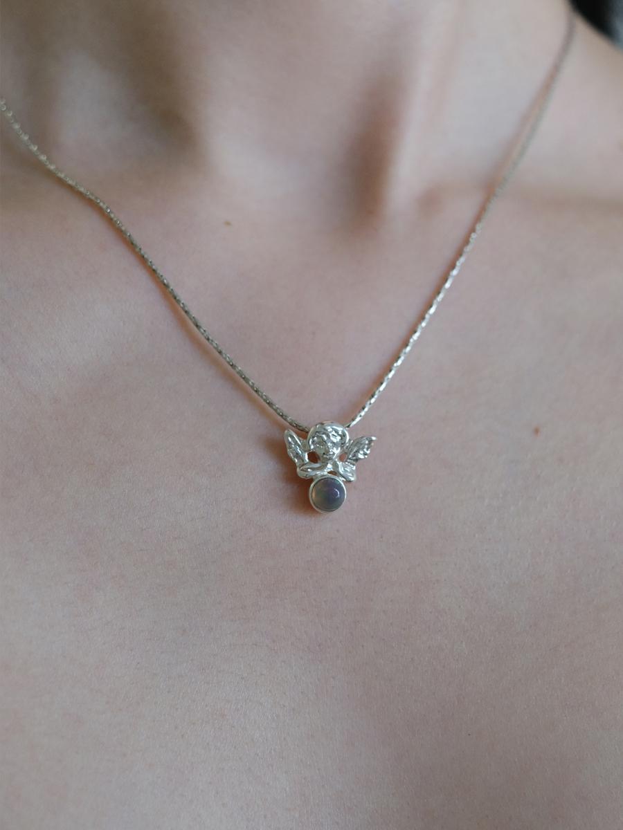 Black opal baby angel necklace