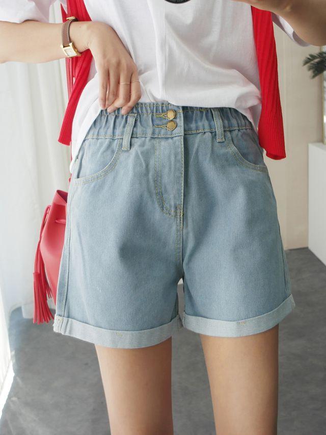 허벅지 얇아보이는 데님 밴딩 반바지(S~XL)