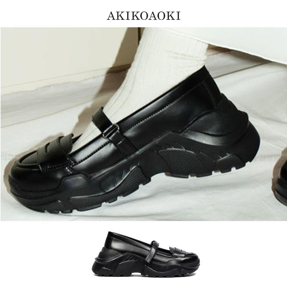 아키코아오키 로퍼 메리제인 쁘띠 레더 신발 블랙 올블랙 AKIKOAOKI