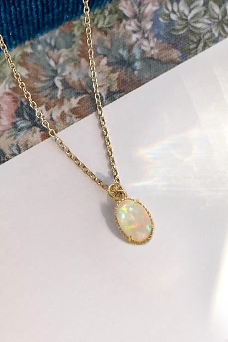 아리엘 N_오발 오팔 밀그레인 목걸이_14K GOLD