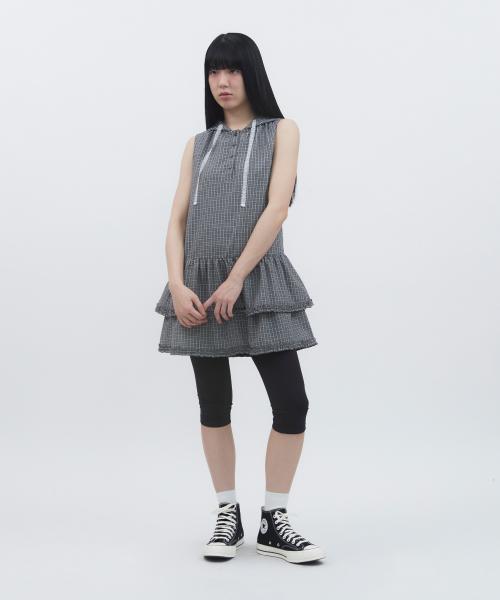 CHECK MINI HOODED DRESS [BLACK]
