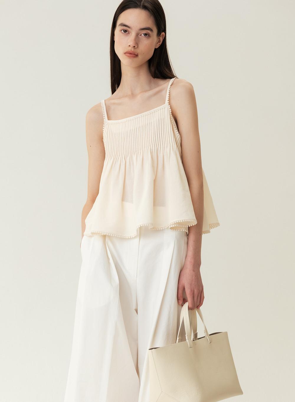RESORT23 Pintuck Lace Sleeveless Top Cream