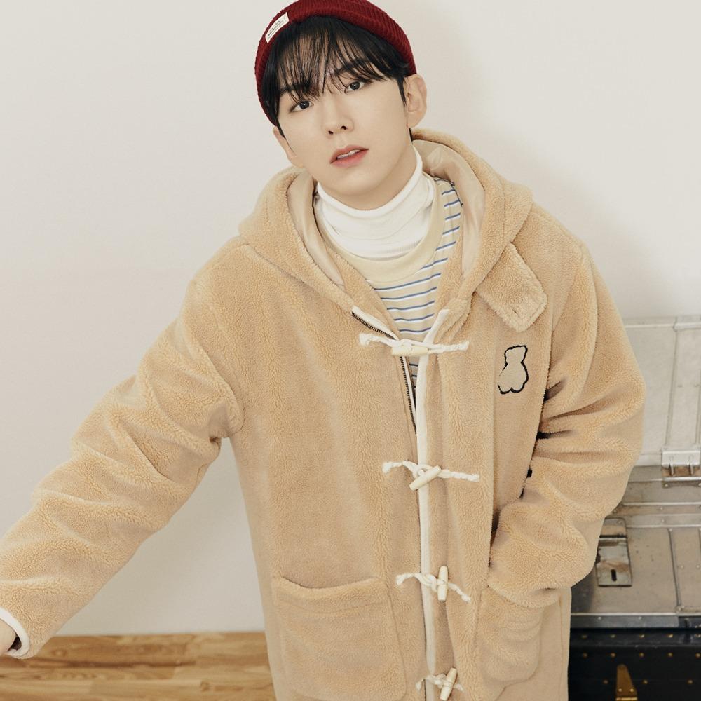 베어 플리스 롱 더플 자켓 베이지