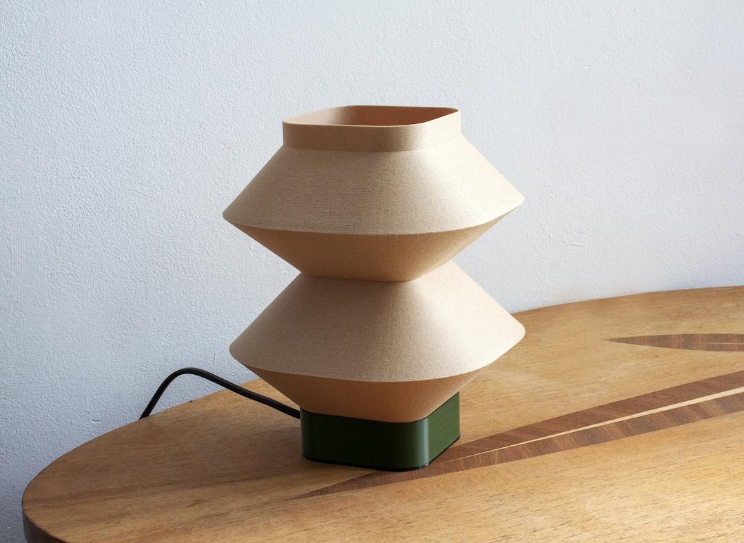 MINKA Oak Lamp, Wooden, Texture, Bedside Small Light, Like a paper, Modern, Sustainable, Small business, Lighting, 3D Printed, Kanso