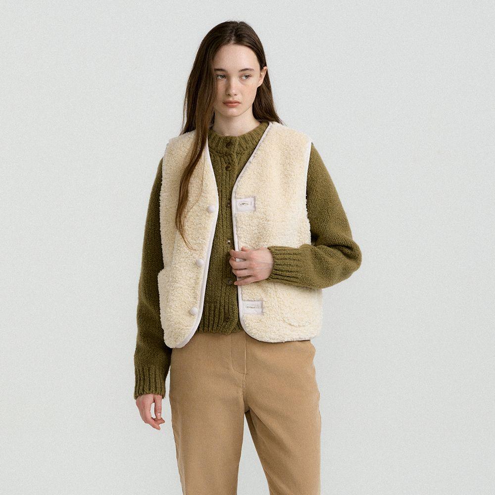Reversible Shearling Vest (Ivory)