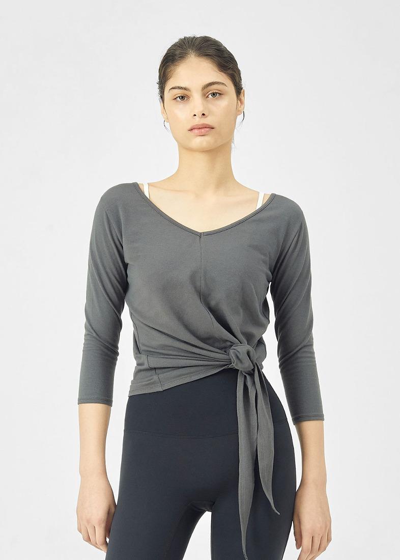투웨이 타이업 롱 슬리브 탑_차콜