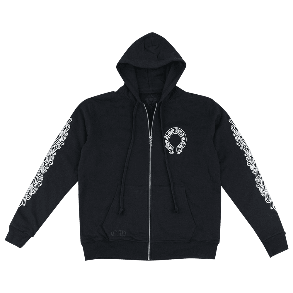 Chrome Hearts Horseshoe Floral Cross-Sleeve Zip Up Hoodie 'Black/White'