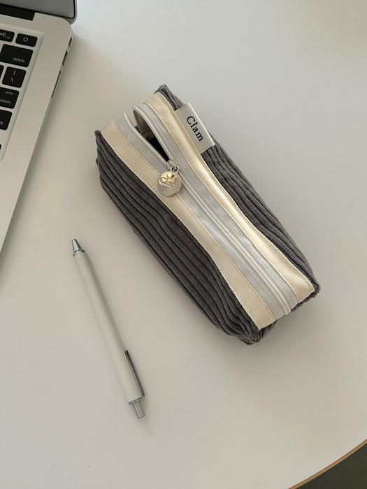 Clam round pencilcase _ Corduroy gray