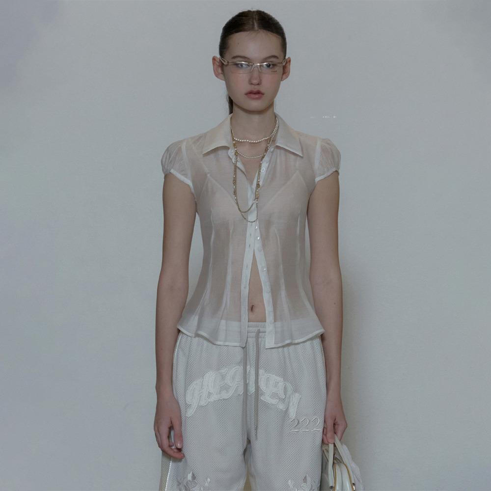 Sheer Pleated Hem Blouse White