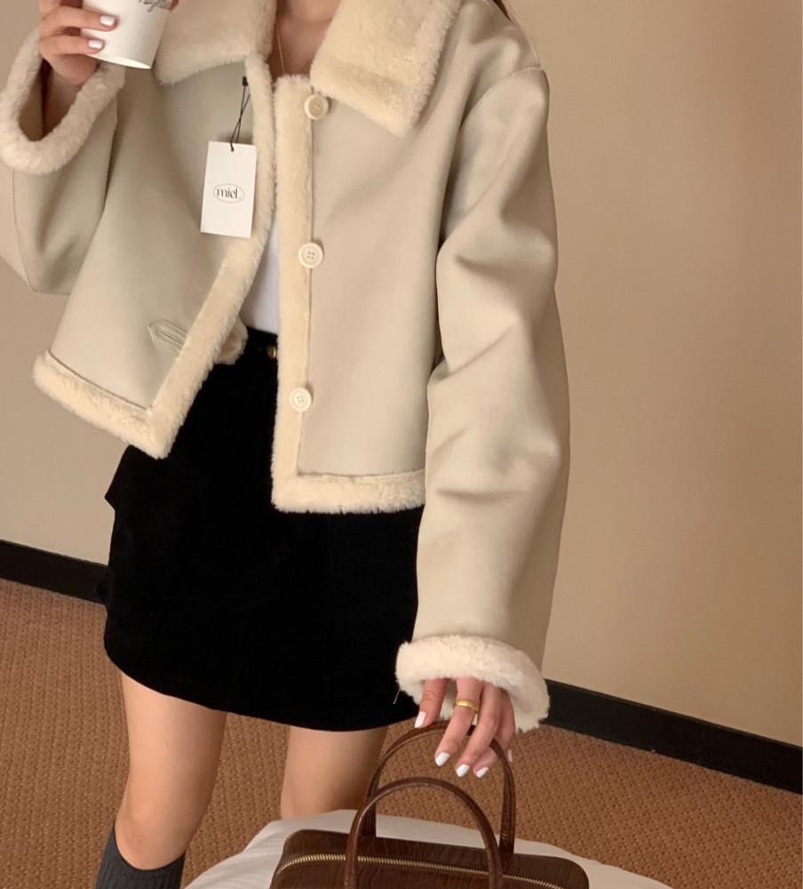 미엘 렌 숏 리버시블 무스탕 자켓