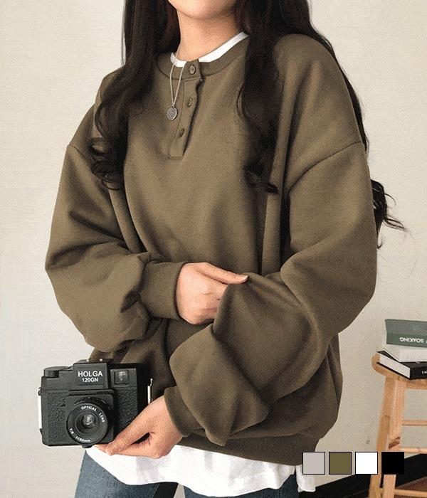 [무료배송] 쓰리버튼 단작 기모 오버핏 맨투맨