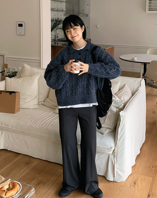 호키 꽈배기 카라 니트 (7color)