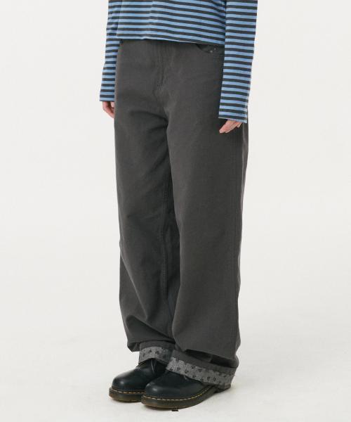 FLORAL ROLL-UP COTTON PANTS, CHARCOAL