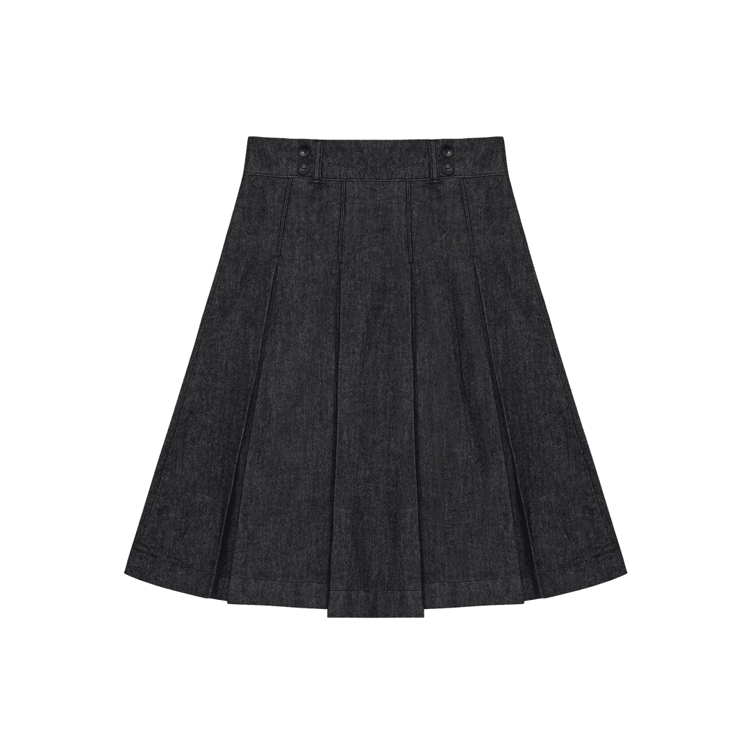 saros pleated denim skirts - Black