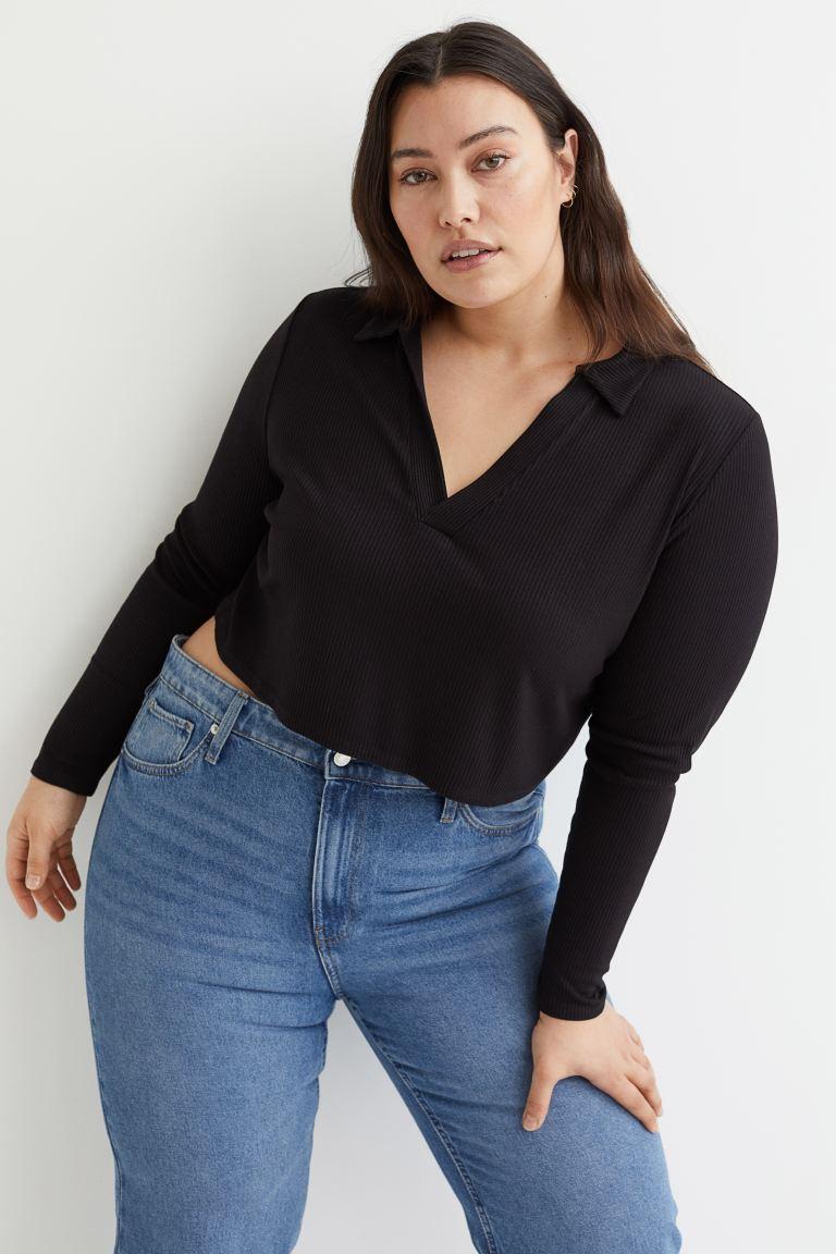 H&M+ 칼라 디테일 리브드 탑