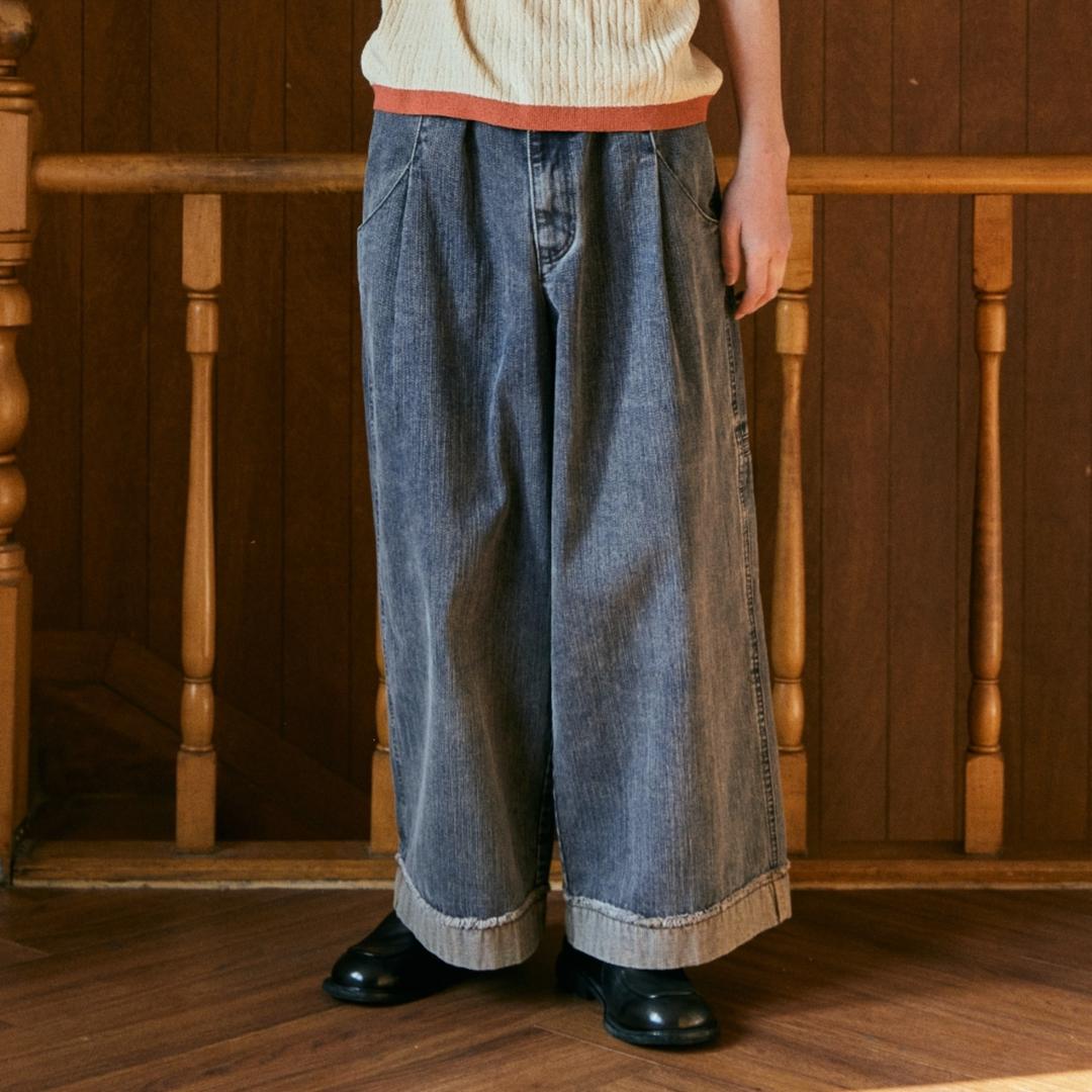 더블 롤업 데님 팬츠 - 라이트 인디고