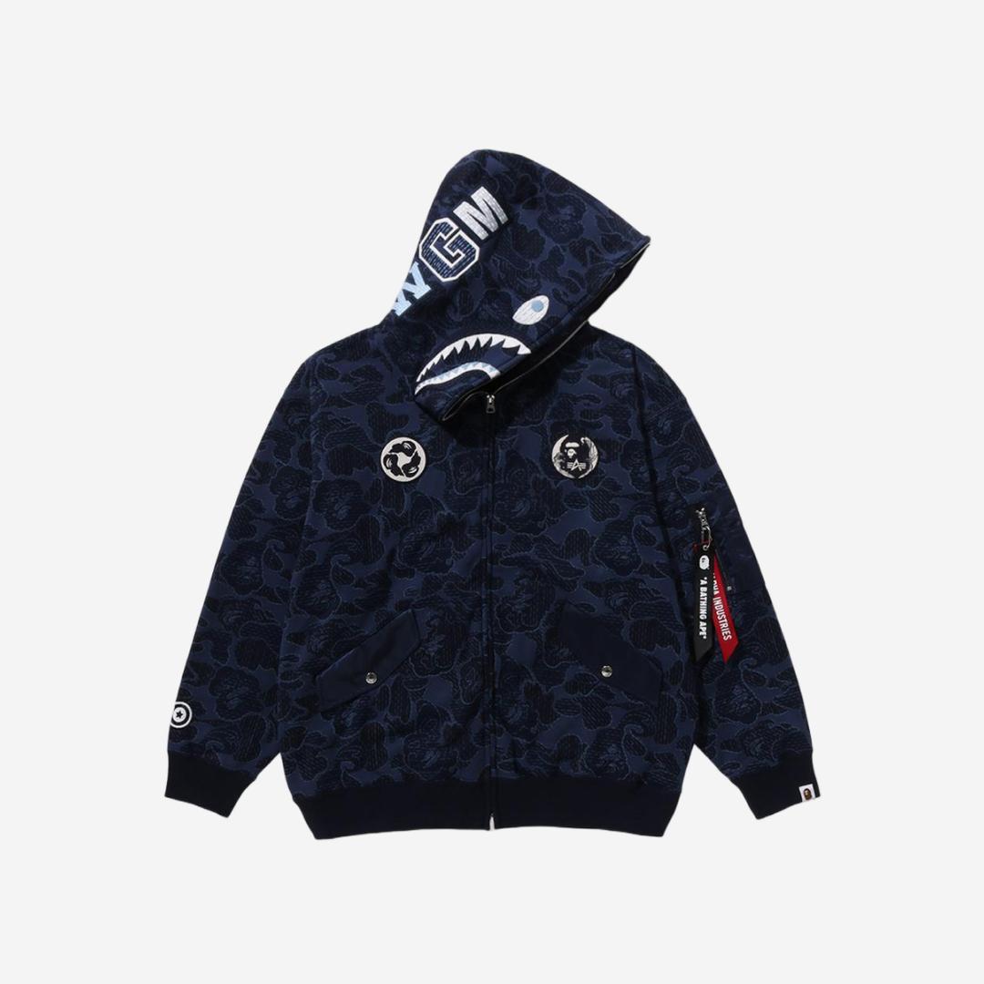 BAPE x Alpha Industries Shark Full Zip Hoodie Navy
