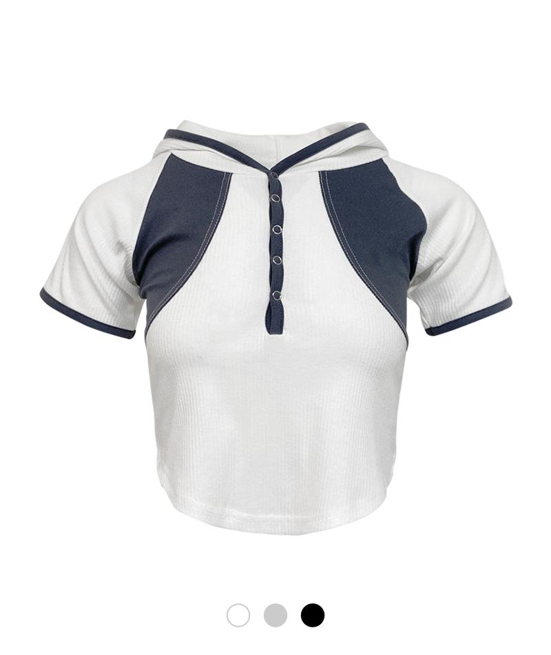 네오 배색 후드 티셔츠