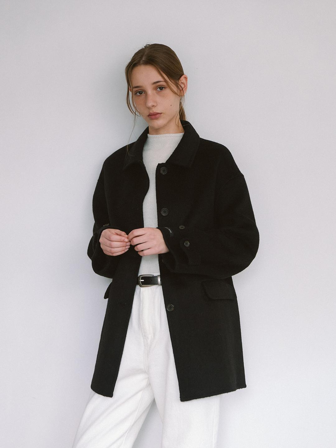 Wool Handmade Half Coat - Black
