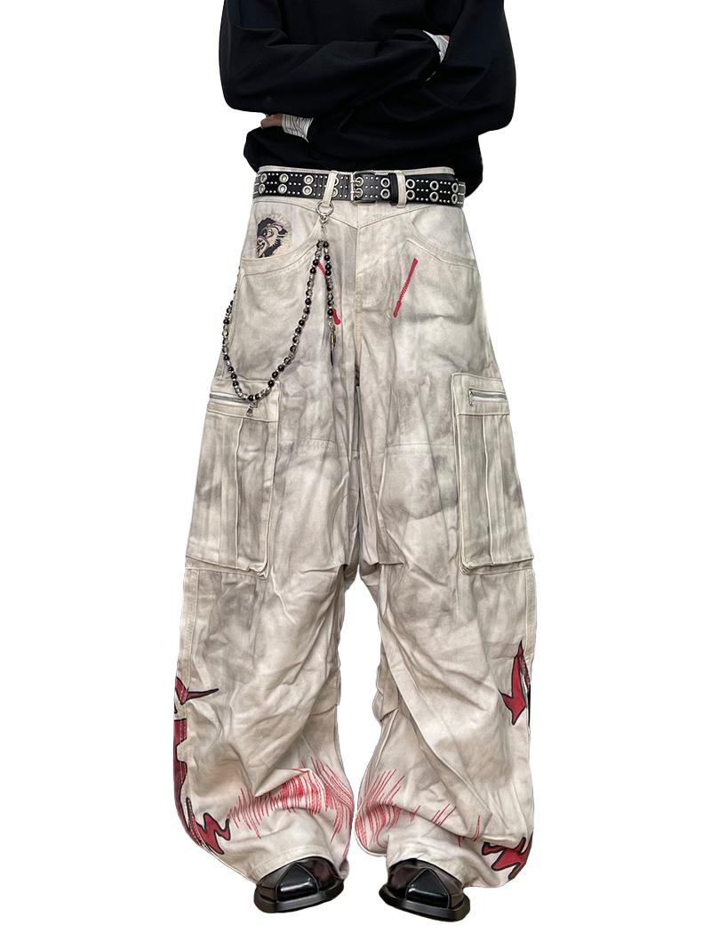 Scarlet Printing Dirty Washable Wide Cargo Pants