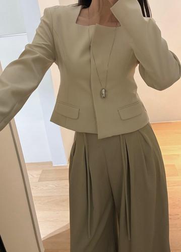 프롬 스퀘어 라인 히든 버튼 봄 자켓