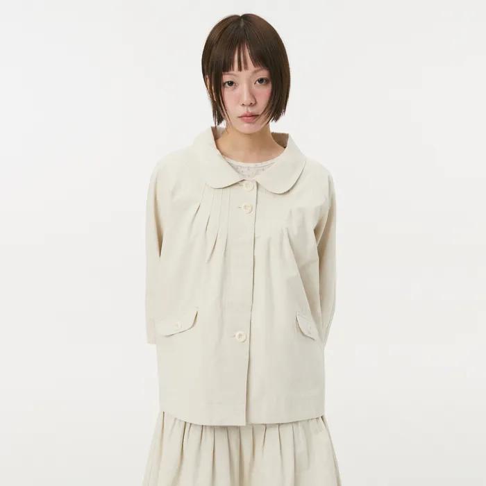 ROUNDED COLLAR COTTON JACKET, BEIGE