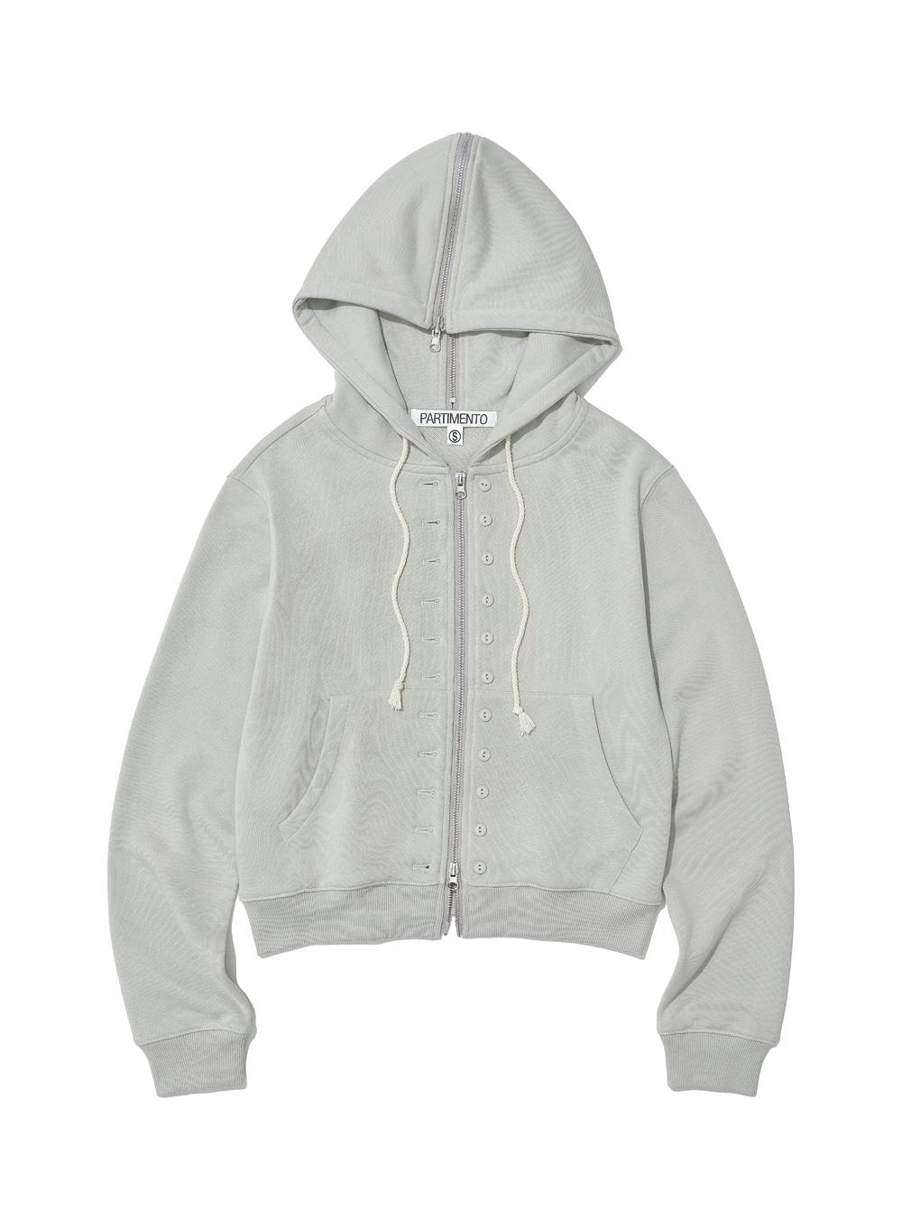[WOMEN] 76 APPLIQUE DUAL HOODIE ZIP-UP_MINT GREY