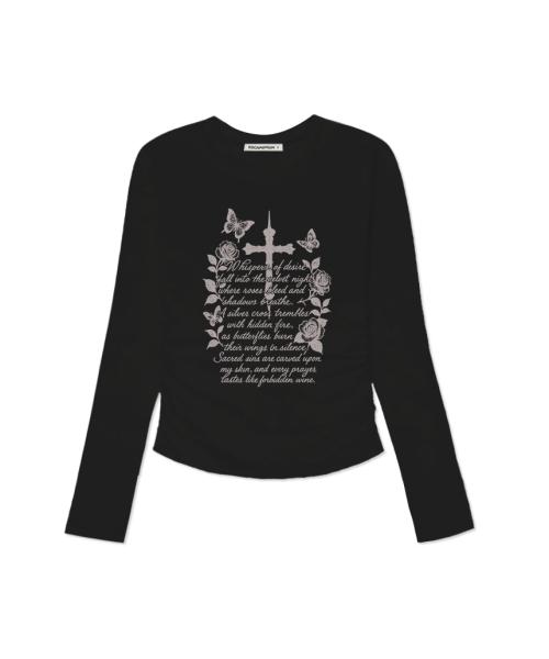 Whisper of Desire 프린트 슬림핏 셔링 롱슬리브 [4color]