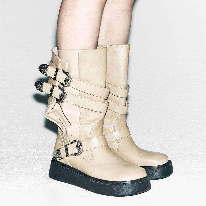 WESTERN BUCKLE FOLDING BOOTS BEIGE