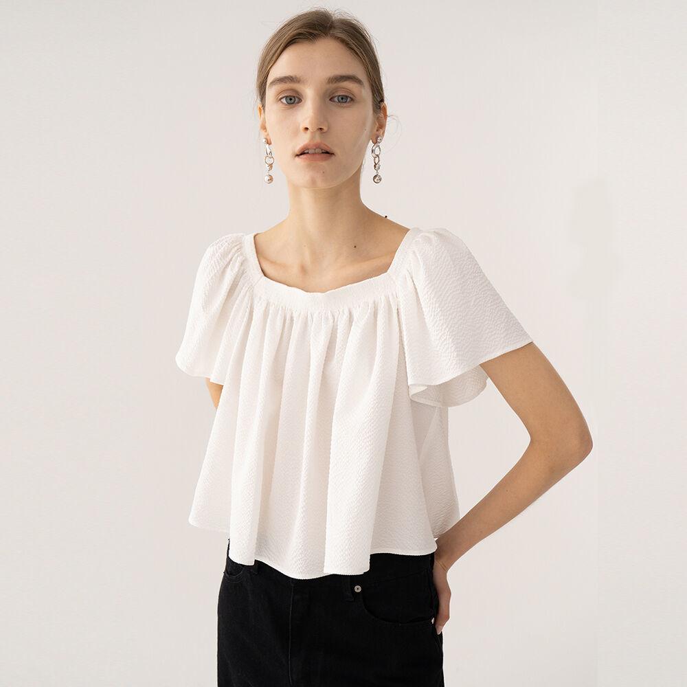 SS21 Wavy Smocked Blouse White