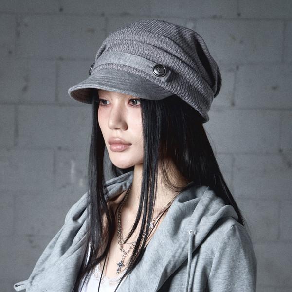 Draped Button Knit Cap (MELANGE GREY)