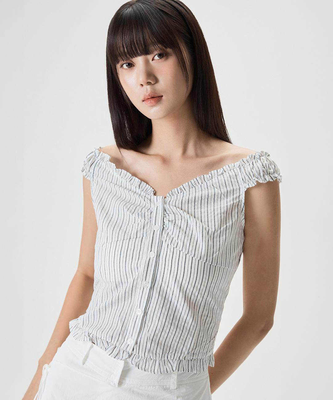 미쏘 브이넥 프릴 투웨이 블라우스_MIWBNF70QS