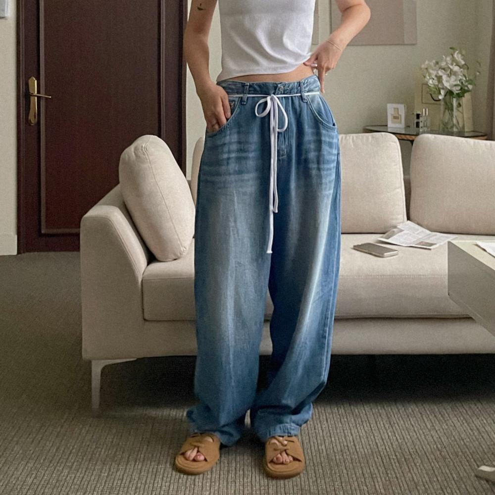 제니 스트링 와이드 데님 팬츠