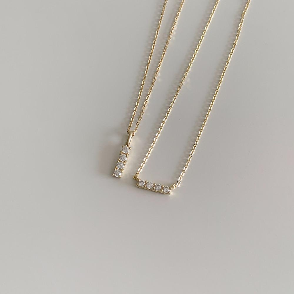 14k 쿼터 큐빅 목걸이-가로형 여자 목걸이 브랜드 20대 큐빅 팬던트